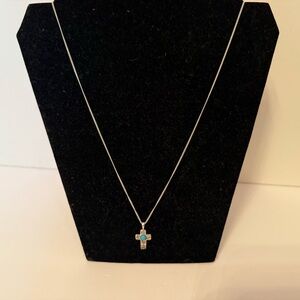 NV CROSS PENDANT TURQUOISE STERLING SILVER 925 CHAIN 18.5”